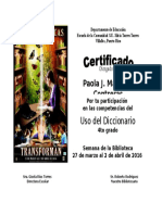 Certificado Semana Biblioteca 2016