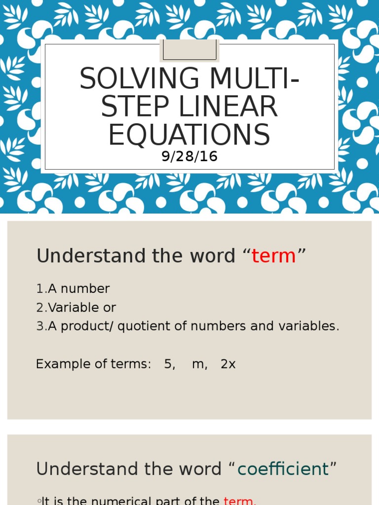 Multi-Step Linear Equations Guide | PDF | Teaching Methods & Materials ...