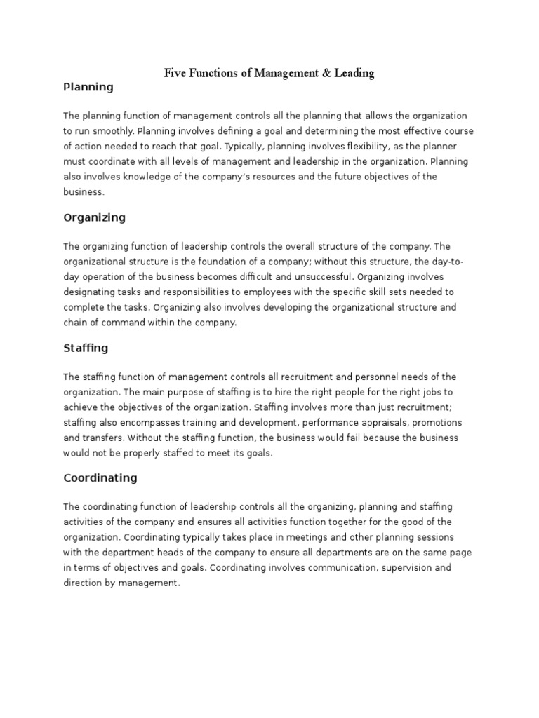 Five Functions of Management Explained | PDF | Human Resources ...