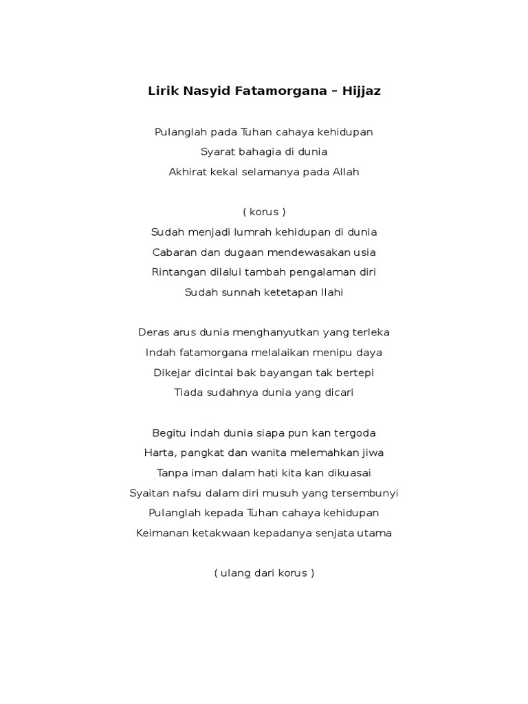 Lirik Nasyid Fatamorgana Pdf