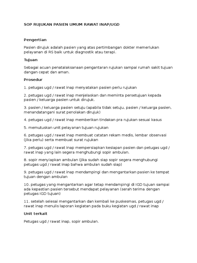 SOP Rujukan Pasien Rawat Inap UGD | PDF