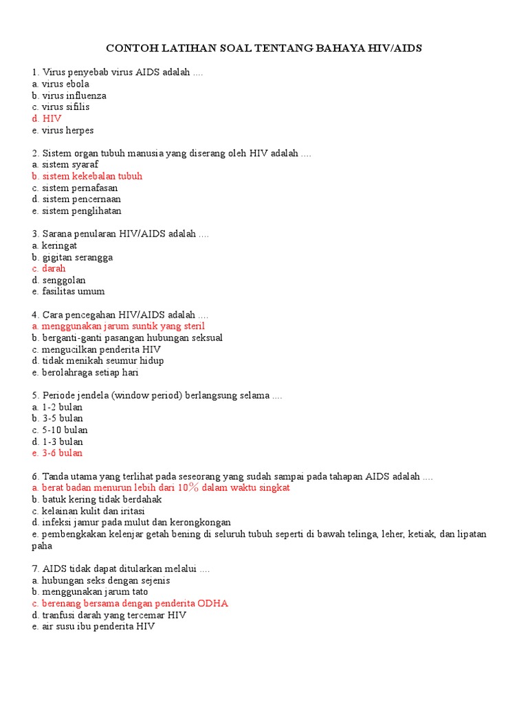 Contoh Latihan Soal Tentang Bahaya Hiv