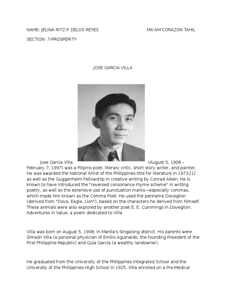 Jose Garcia Villa | PDF | Writing | Poetry