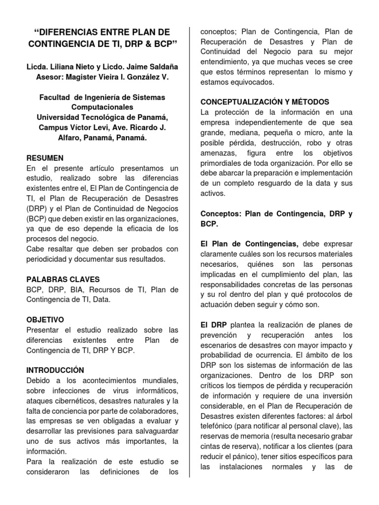 Diferencias entre BCP y DRP en TI | PDF | Planificación | Science