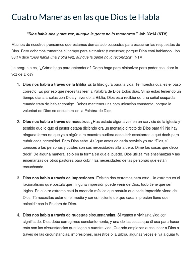 Cuatro Maneras en Las Que Dios Te Habla | PDF | Libro de trabajo | Dios