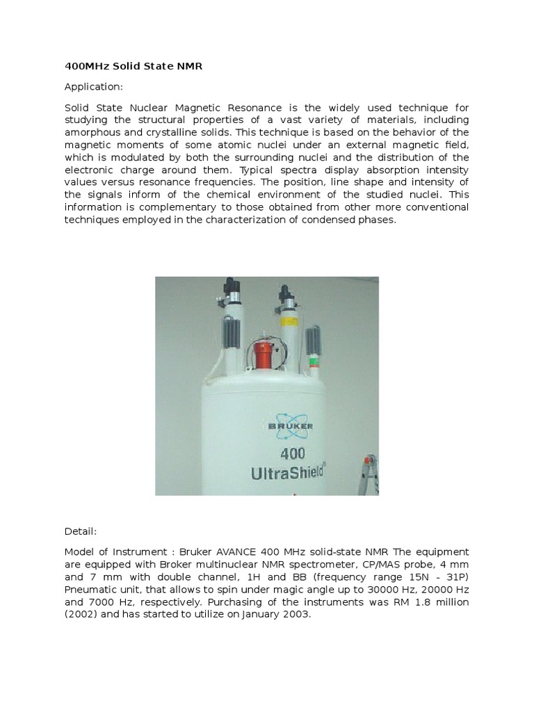 400MHz Solid State NMR | PDF | Nuclear Magnetic Resonance | Nuclear ...