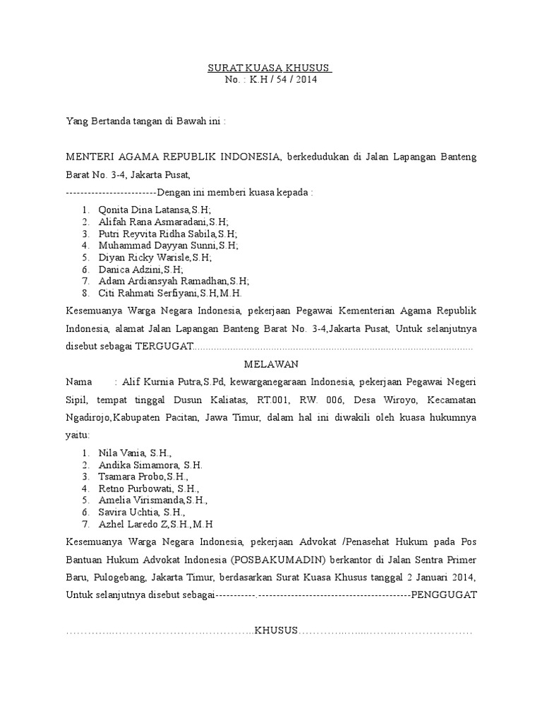 Surat Kuasa Khusus Ptun