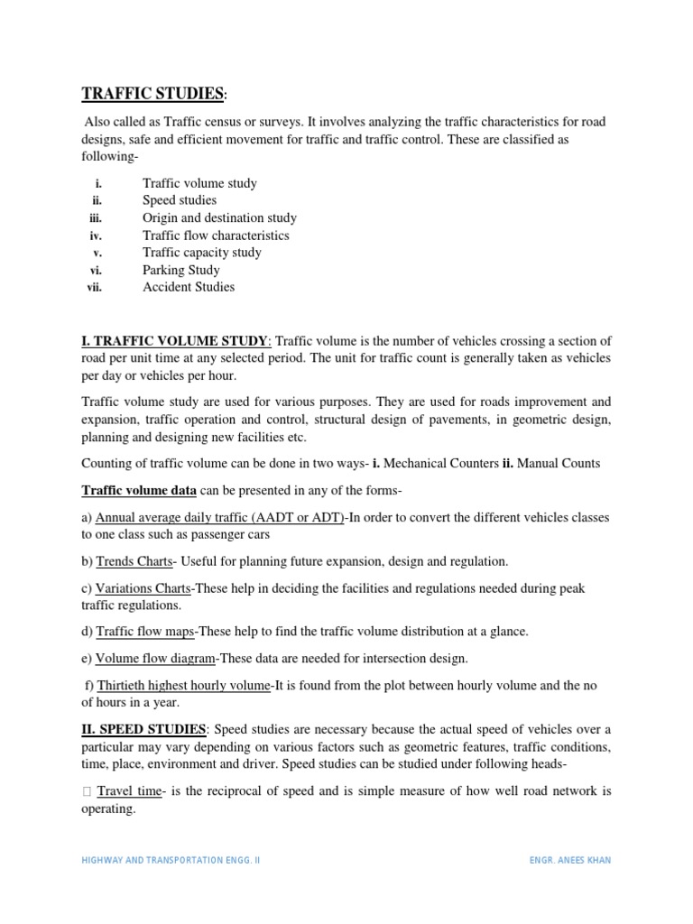 Traffic Studies Pdf Traffic Parking