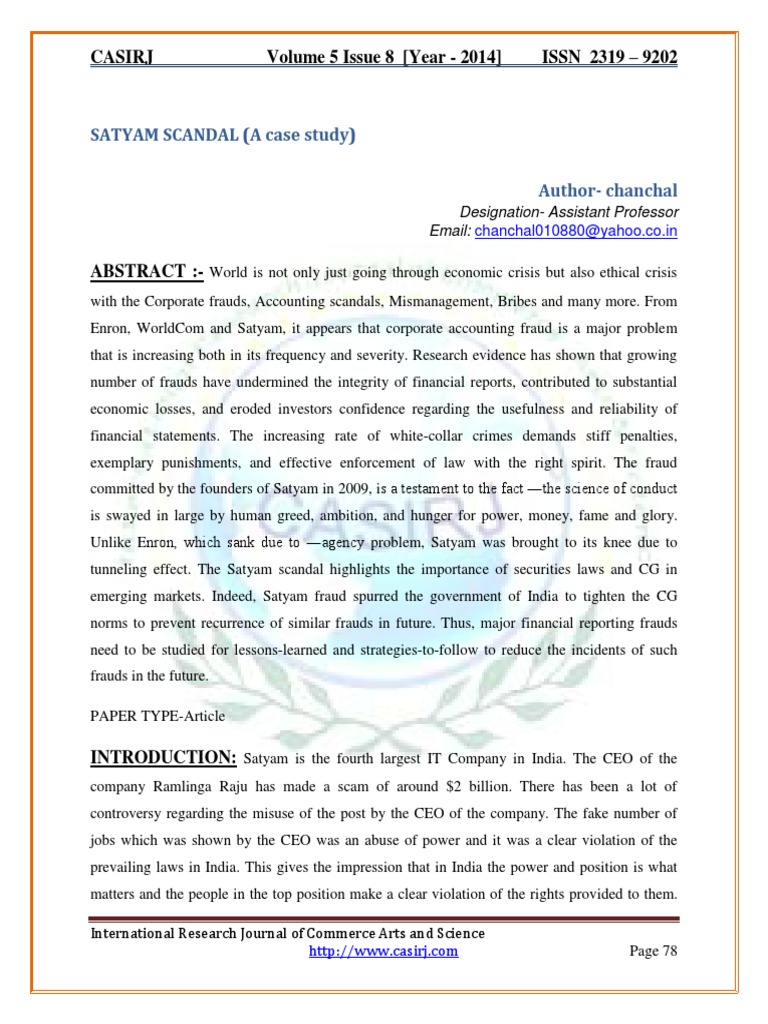 Satyam scandal case study ppt picture