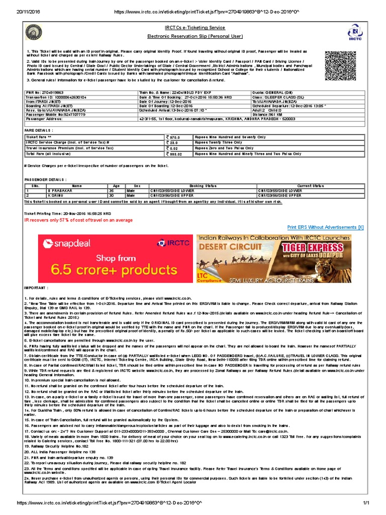 IRCTC e-Ticket Guidelines | PDF | Identity Document | Ticket (Admission)