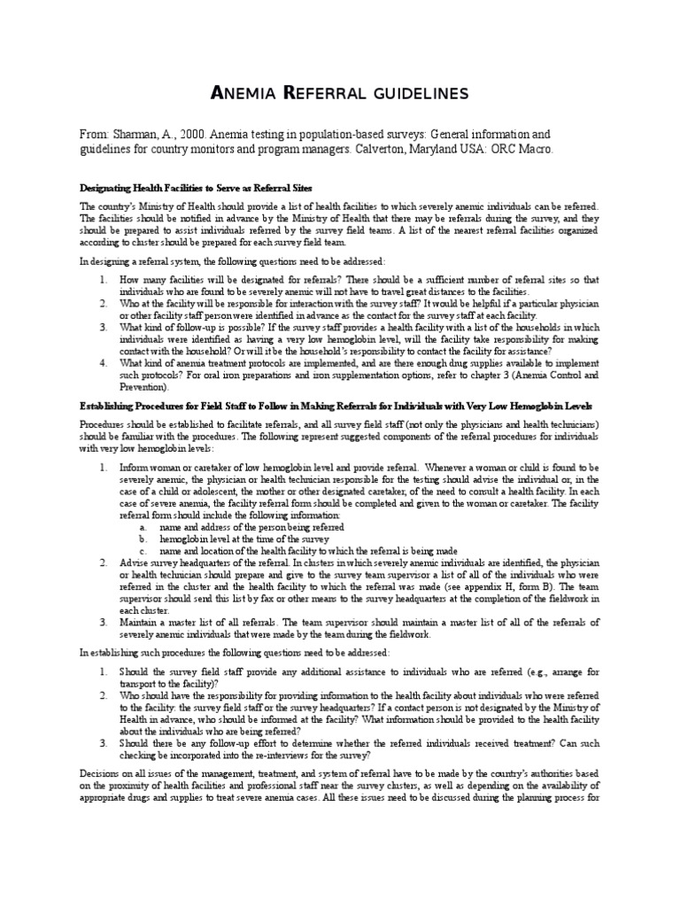 4.14 Anemia Referral Guidelines | Anemia | Health Sciences