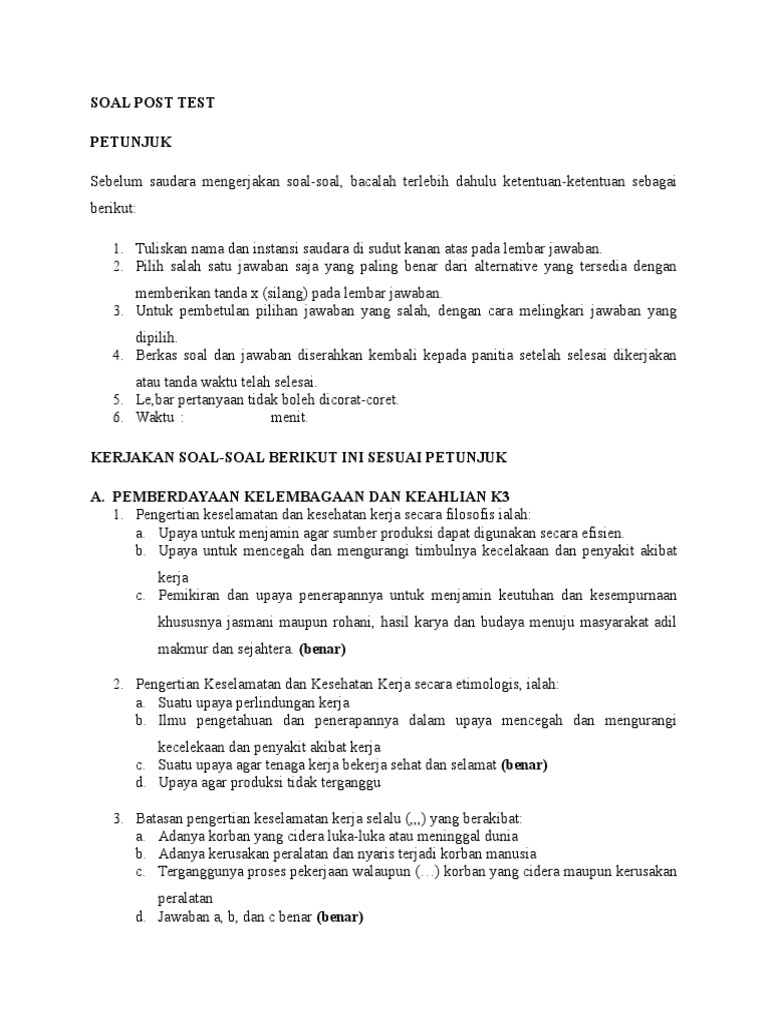 Soal Post Test 1 | PDF