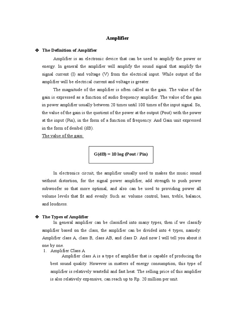 Amplifier The Definition of Amplifier PDF Amplifier Operational