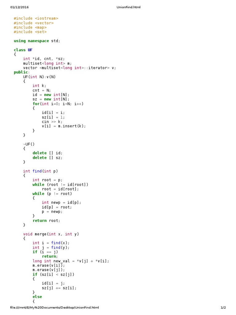 C++ Union-Find Implementation | PDF