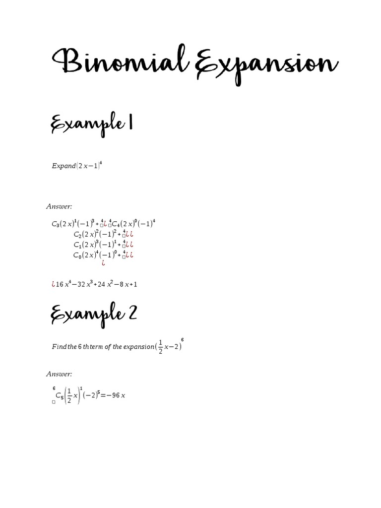 Binomial Expansion Worksheet PDF