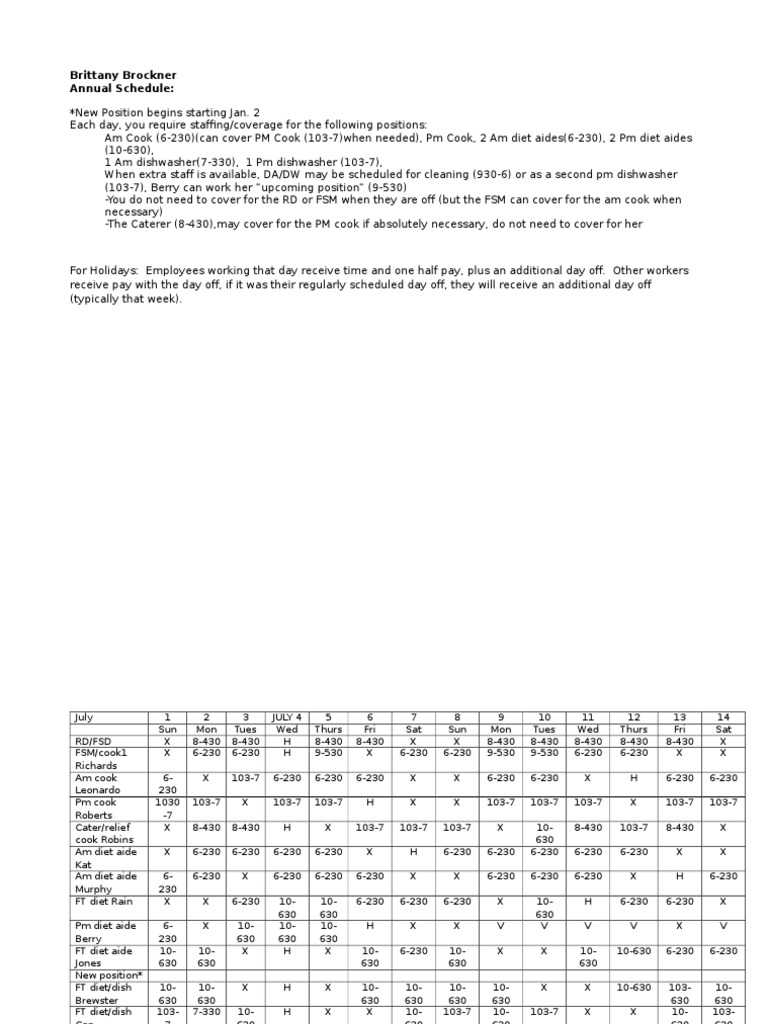 Staff Schedule and Coverage Plan | PDF | Business