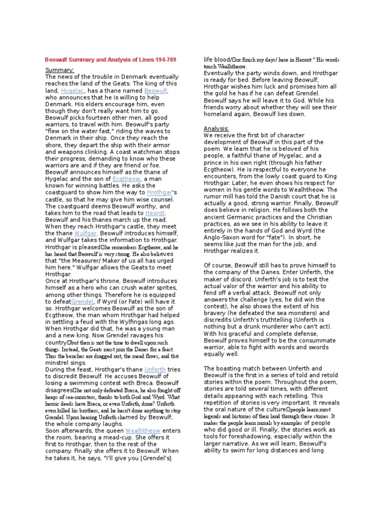 Beowulf Summary and Analysis of Lines 194 | Beowulf | Religion And Belief