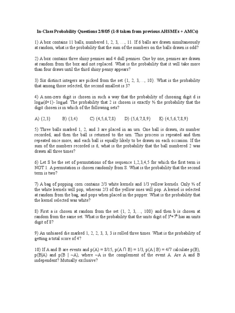 Probability Qs | PDF | Logarithm | Randomness