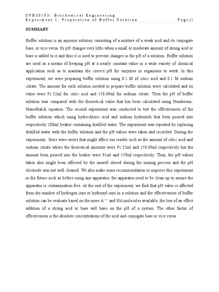 CPB 30103 Biochemical Engineering UniKL MICET Experiment 1 Preparation