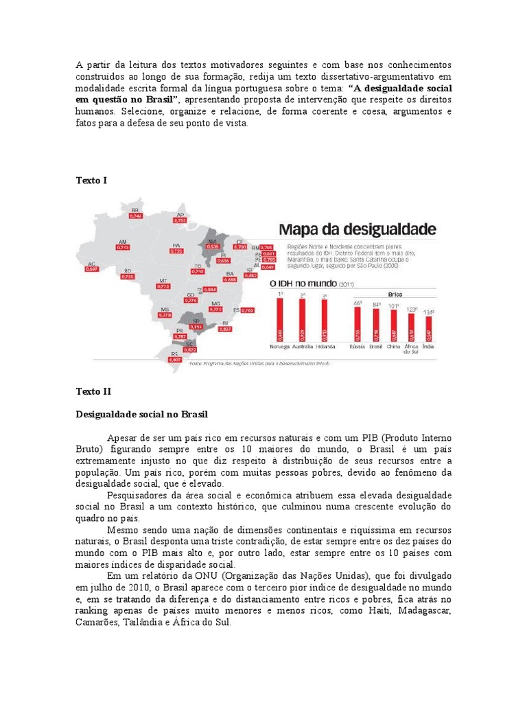 Proposta de Redação - A Desigualdade Social Em Questão No Brasil