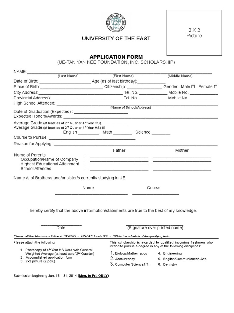 University of The East: Application Form | PDF | Social Science