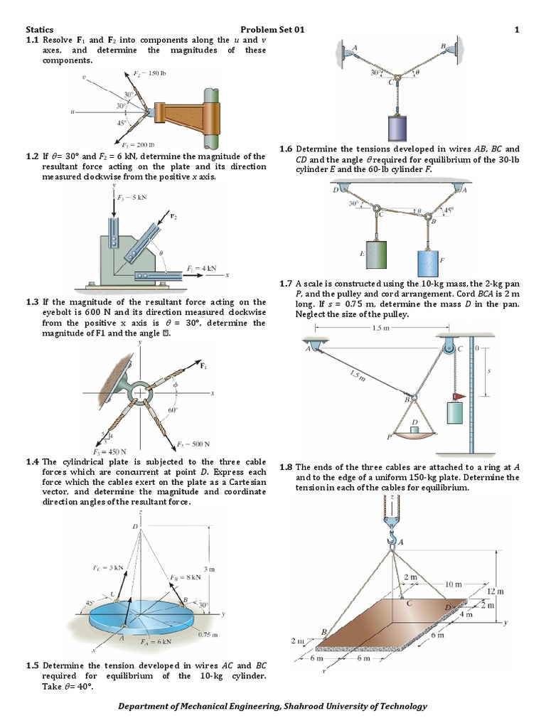 Statics Problem Set Overview | PDF | Force | Cartesian Coordinate System