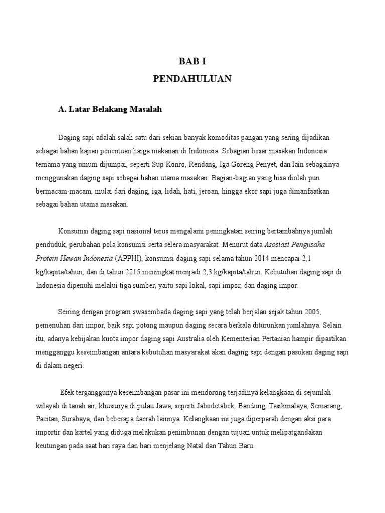 Latar Belakang Terjadinya Kelangkaan Daging Sapi Di Indonesia PDF