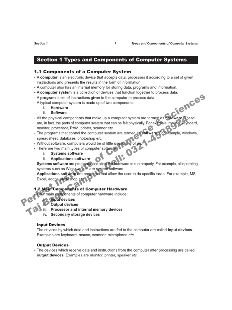 Section 1 Types and Components of Computer Systems | PDF | Graphical ...