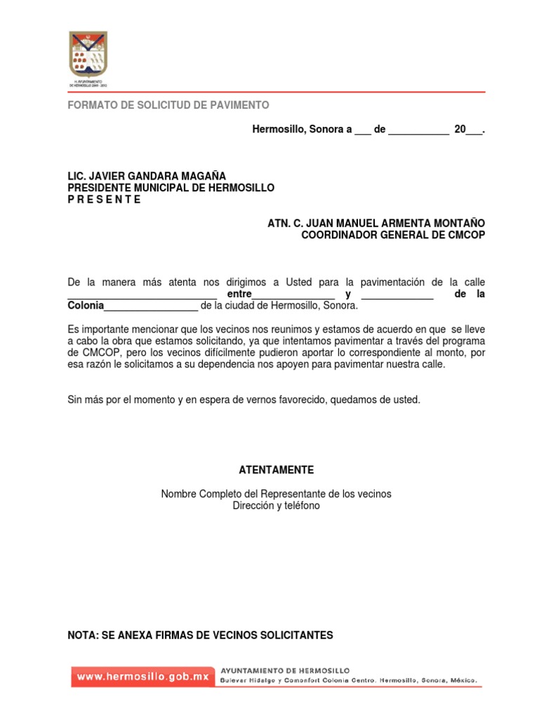 Solicitud de Pavimentación de Calle | PDF