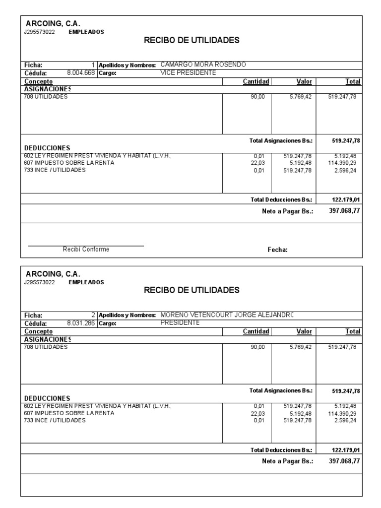 Recibo de Utilidades | PDF