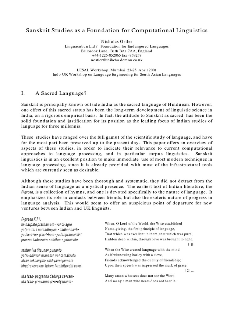 Sanskrit in Computational Linguistics | PDF | Sanskrit | Southeast Asia
