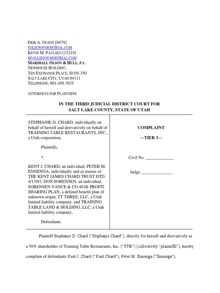 Training Table Lawsuit Complaint PDF Damages Board Of Directors