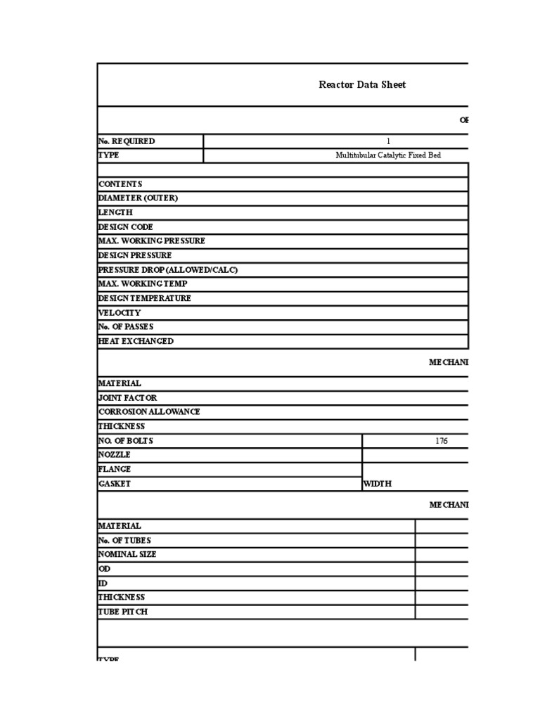 Oxy Chlorination Reactor Data Sheet | PDF