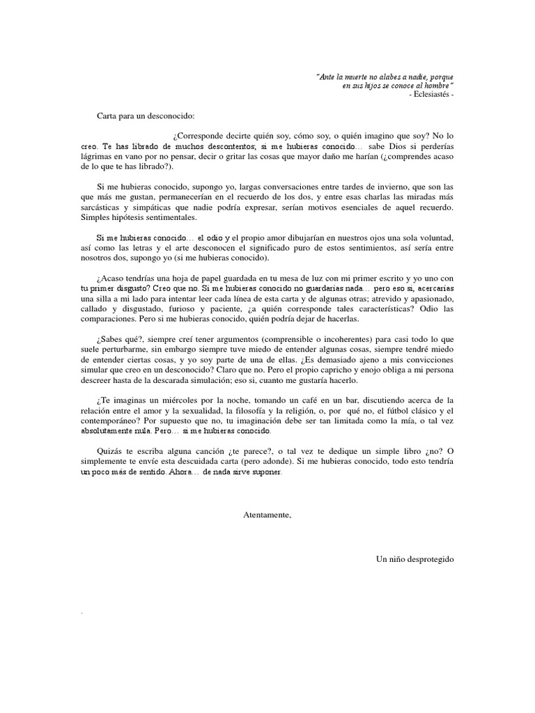 Carta de una desconocida