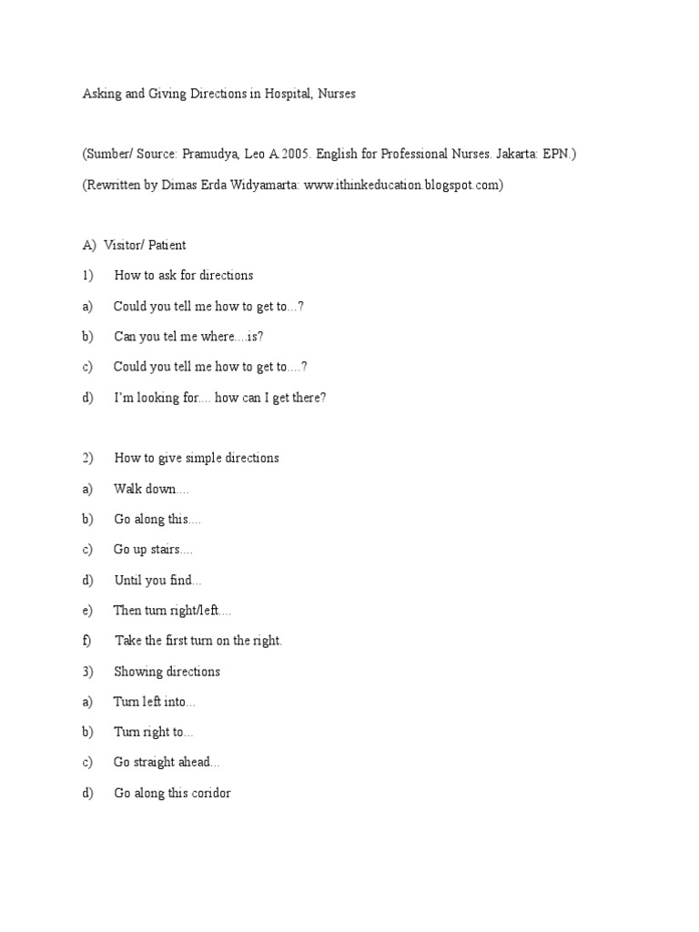 Directions for Hospital Visitors | PDF