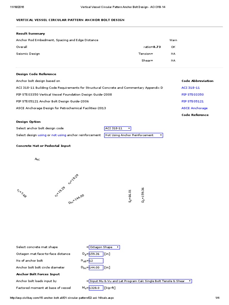 Vertical Vessel Circular Pattern Anchor Bolt Design ACI 31814 PDF