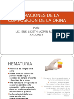 Alteraciones orina: hematuria, quiluria, uremia, piuria, proteinuria