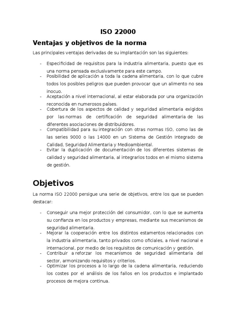 Ventajas y Objetivos de ISO 22000 | PDF | Análisis de Riesgo y Puntos ...