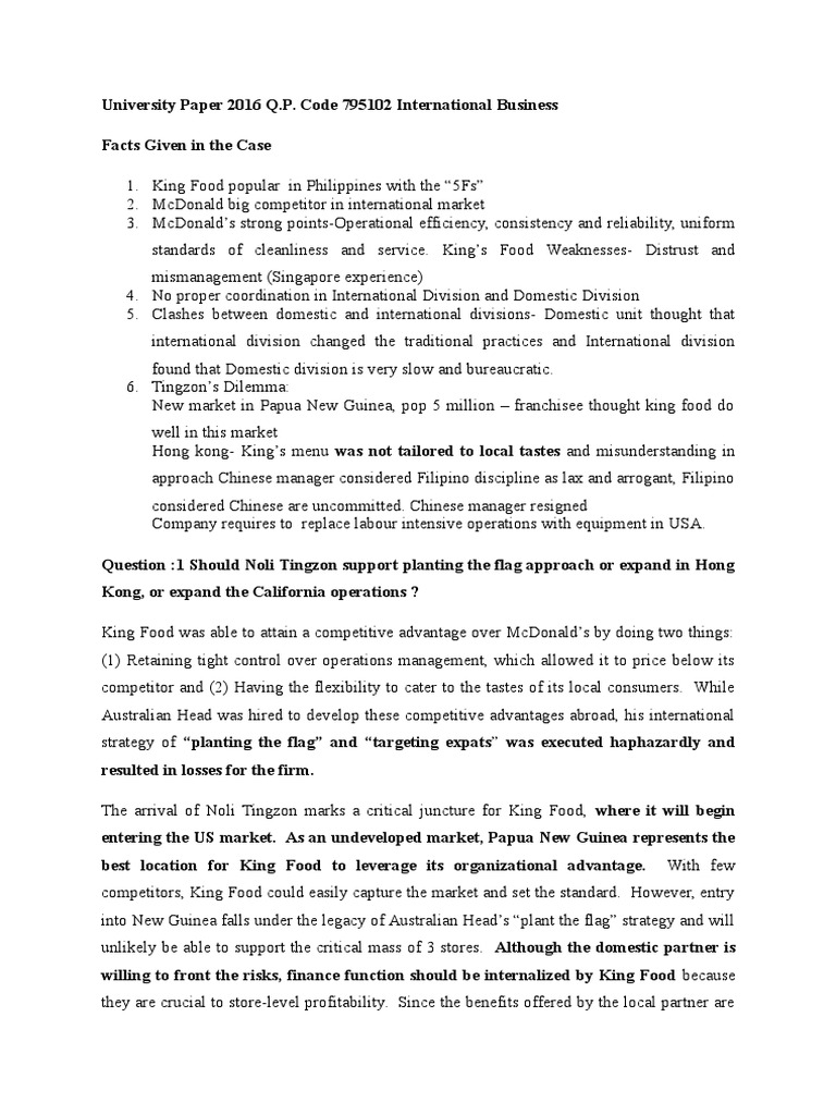 Case Study IB With Answer PDF Strategic Management Economies