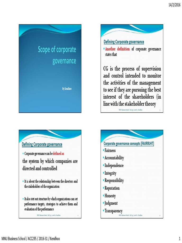 Corporate Governance Overview and Concepts | PDF | Corporate Governance ...