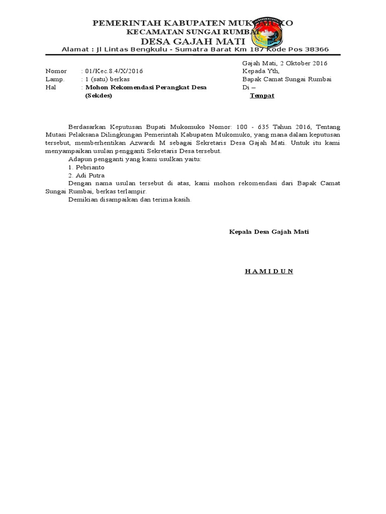 Permohonan Sekdes Pdf