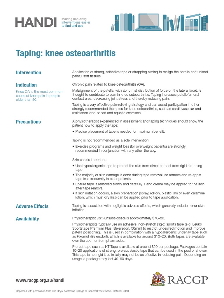 Handi Knee Taping PDF Knee Osteoarthritis