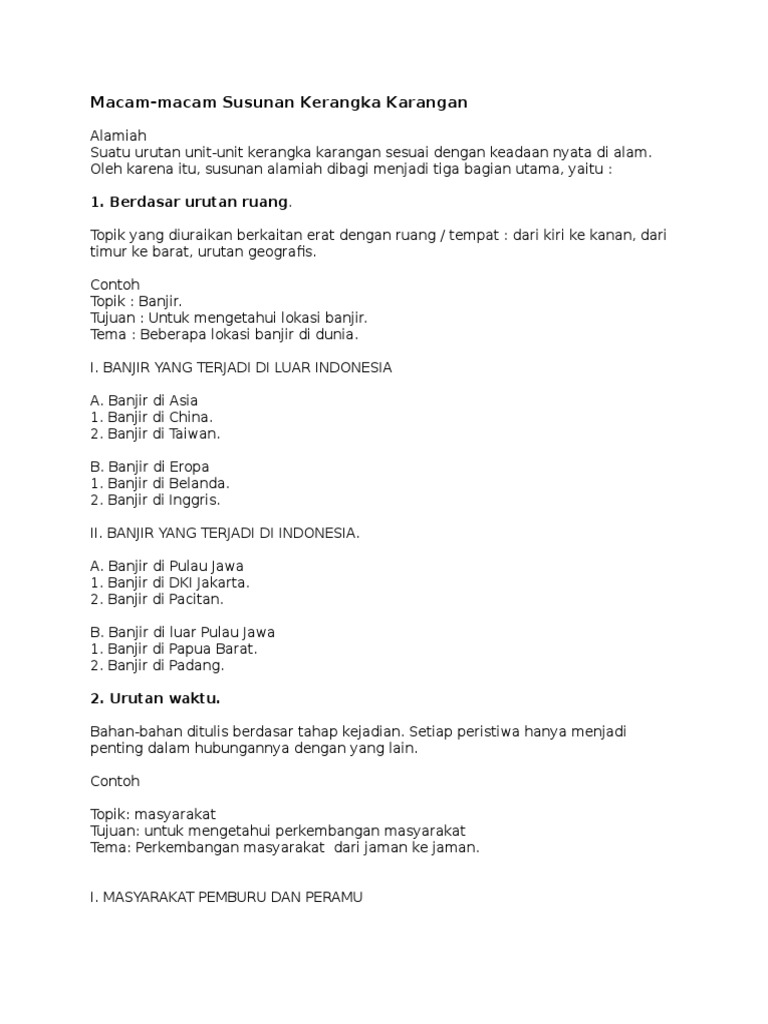 Contoh Kerangka Karangan  Berurutan Pada Urutan Umum Khusus   Contoh Kerangka Karangan  Berurutan Pada Urutan Umum Khusus