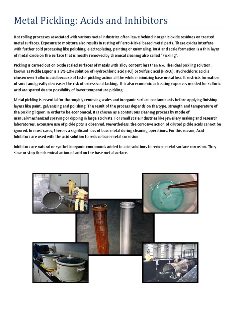 Metal Pickling Acids and Inhibitors PDF Corrosion Hydrochloric Acid