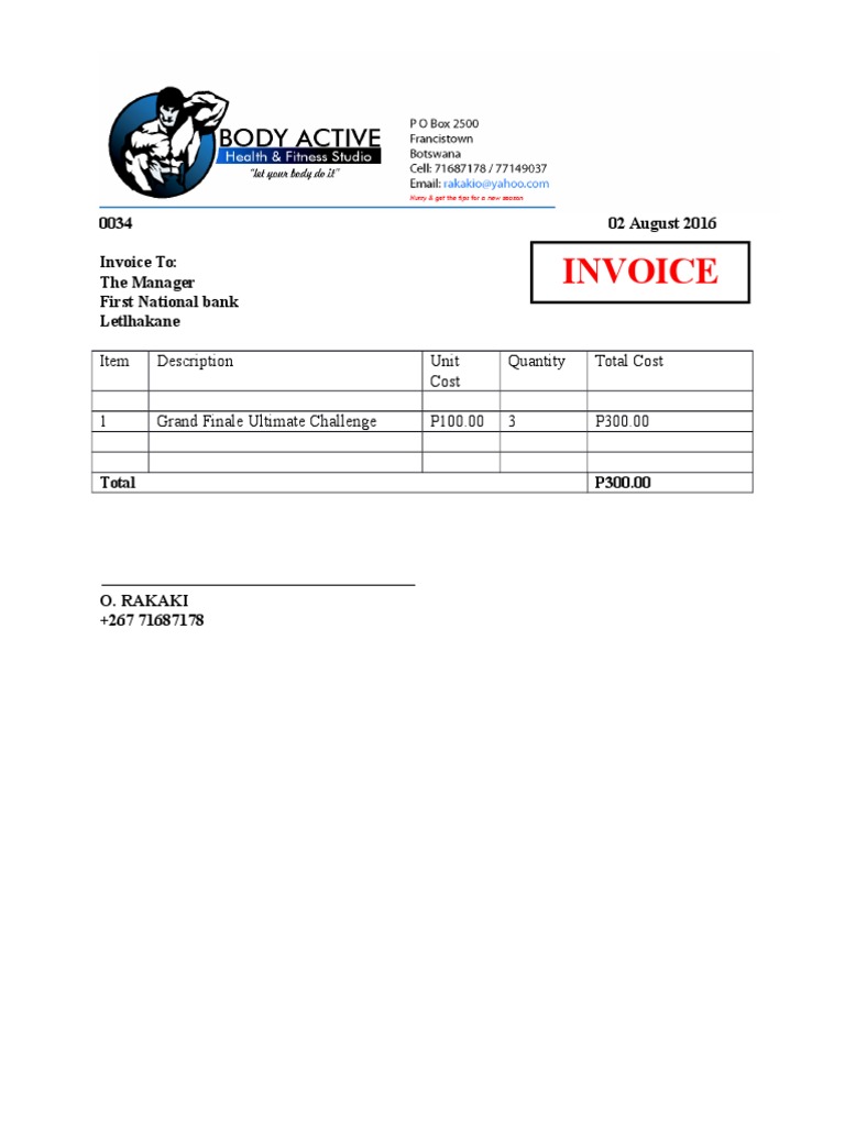 Gym Invoice for Ultimate Challenge | PDF