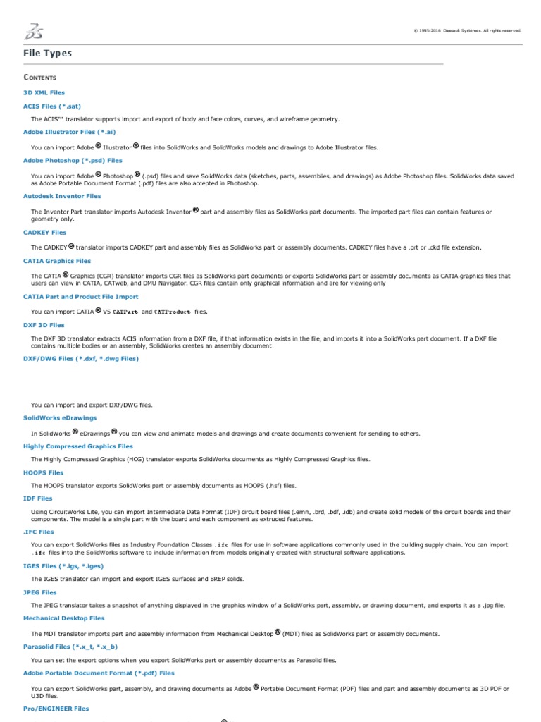 File Type Formats Supported for Import and Export in SolidWorks | PDF ...