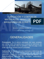 1.0 Cubicación y Costos de Materiales, Mano de Obra y Maquinaria