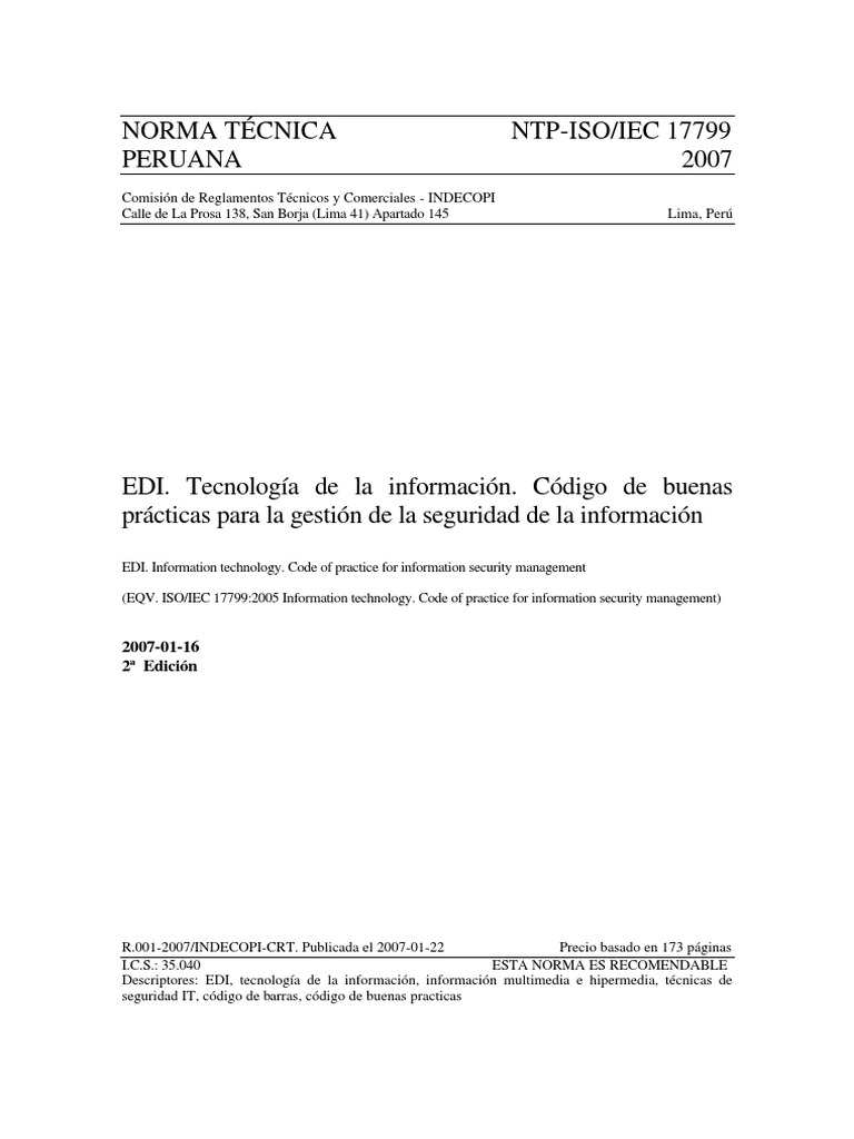 NTPISOIEC 17799.pdf Seguridad y privacidad en línea