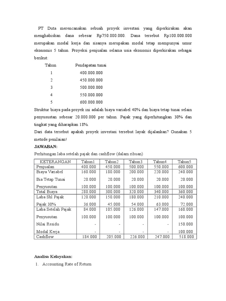 Soal Capital Budgeting Pt Duta