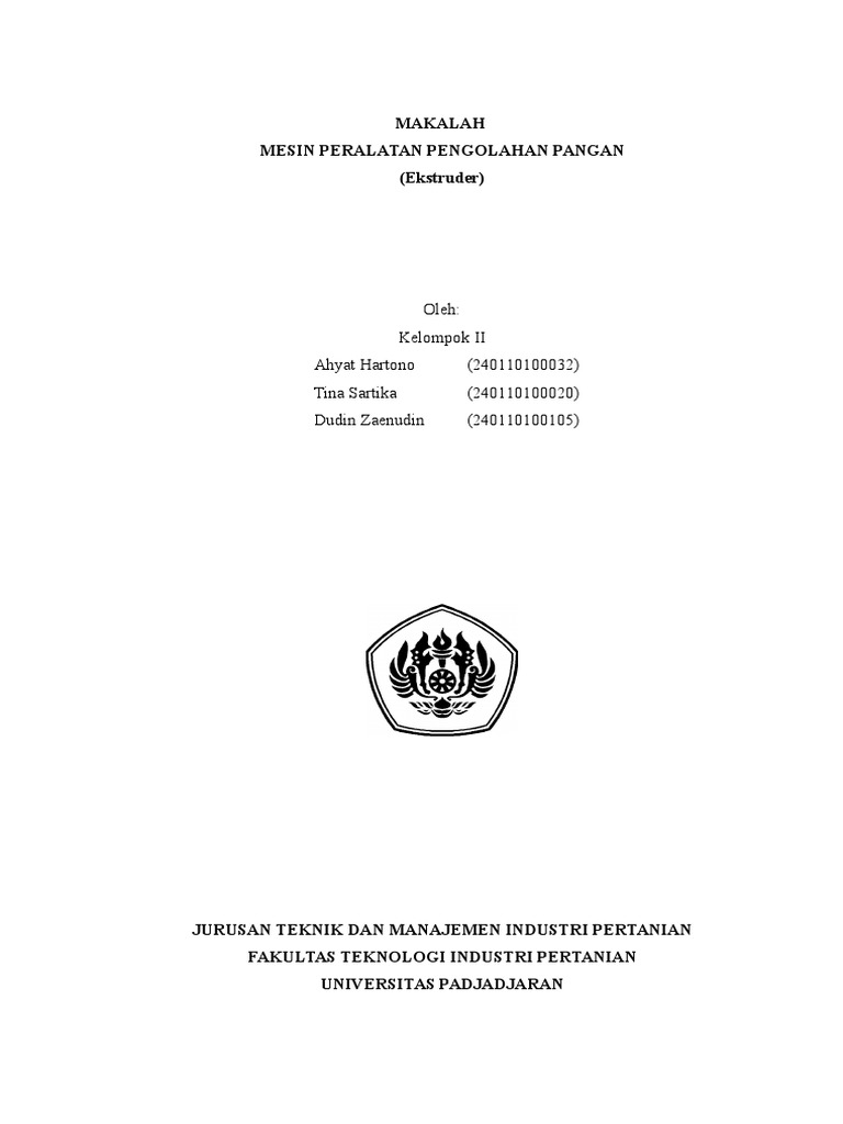 Makalah Mesin Dan Peralatan Pengolahan Pangan Ekstruder
